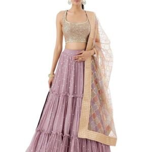 Zeel Clothing Women's Zari Sequins Embroidered Georgette Lehenga Choli With Dupatta