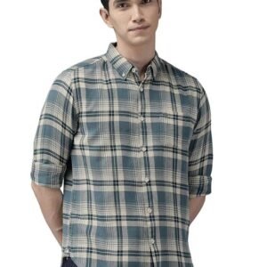 THE BEAR HOUSE Men's Checked Slim Fit Flannel Casual Shirt | Blue & White | TBH-BASTA-BL
