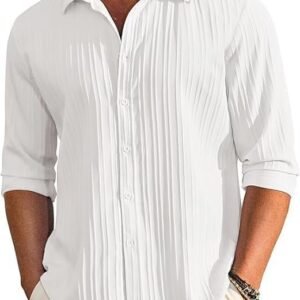 CB-COLEBROOK Men's Casual Button Down Shirts Long Sleeve Linen Shirt Fashion Textured Beach Summer Shirts